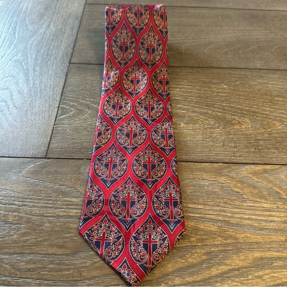 Cross Paisley Elegant Red and Blue Tie - Picture 2 of 6